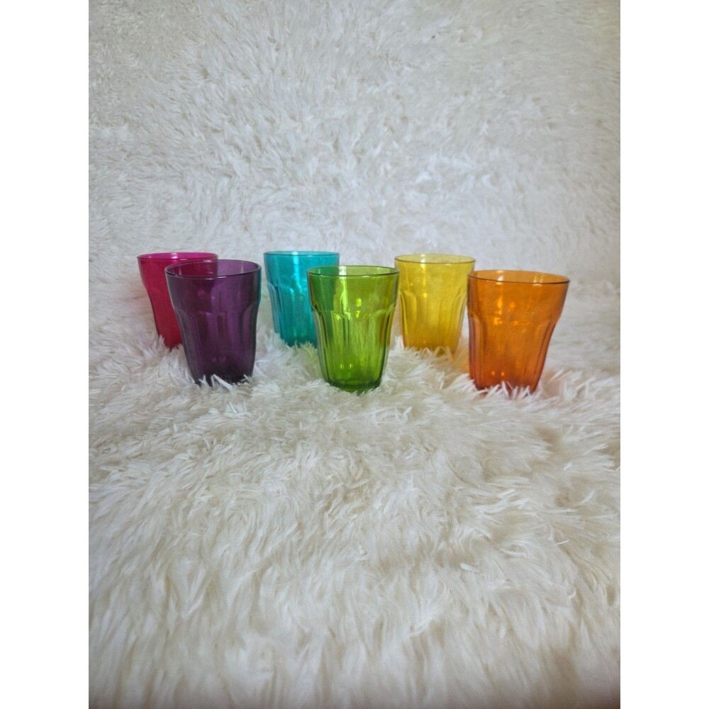 PASABAHCE SET OF 6 CASABLANCA Juice Glasses Jewel Tone Rainbow Small